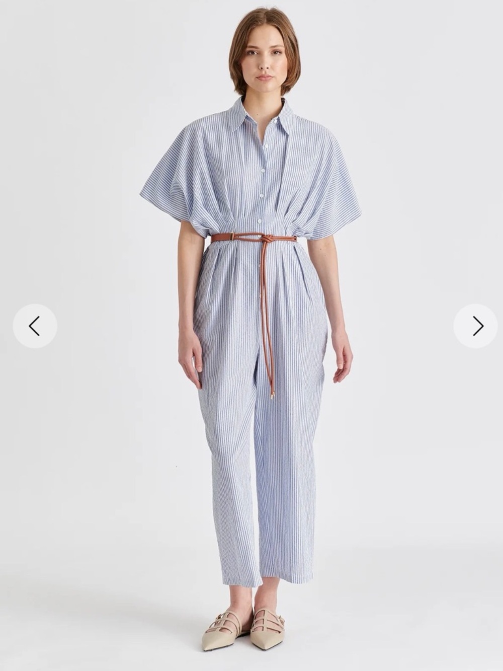 Paisie London Cotton Striped Jumpsuit with Waist Pleats - Size S/M